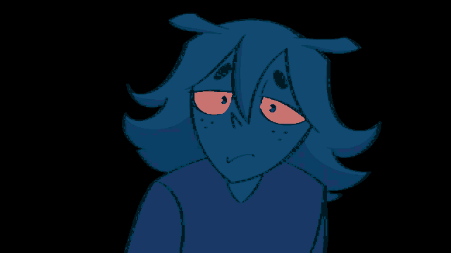 a drawing of a blue monster with red eyes
