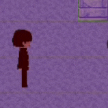 a pixel art of a person standing next to a motorcycle .