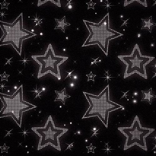 a black background with a pattern of silver stars