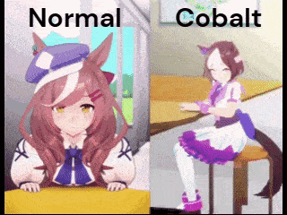 a picture of a normal girl and a picture of a cobalt girl sitting at a table