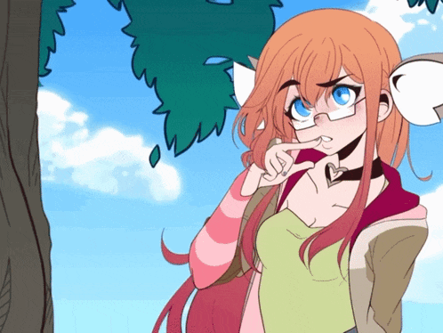a drawing of a girl with glasses and a choker