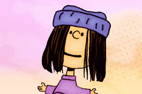 a cartoon character wearing a purple sweater and a purple hat
