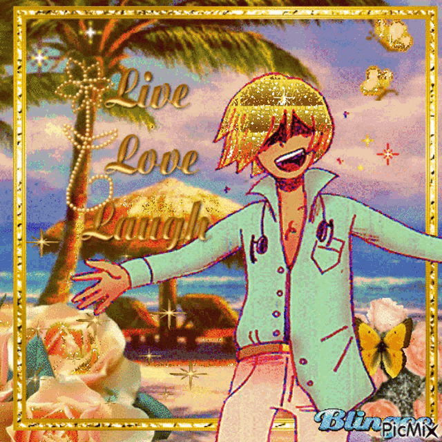 a picture of a man with the words live love laugh written on it