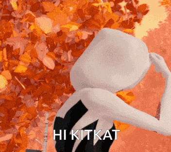 a cartoon character with the words hi kitkat on the bottom