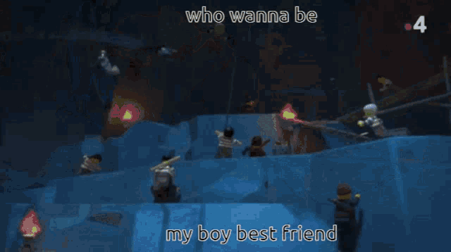 a picture of a lego character that says who wanna be my boy best friend on the bottom