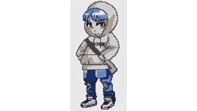 a pixel art drawing of a boy wearing a hoodie
