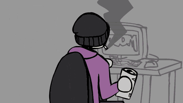 a drawing of a person smoking a cigarette with a speech bubble saying " what are you gay "
