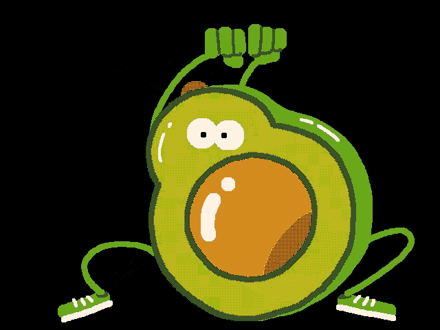 a cartoon drawing of an avocado with arms legs and a fist