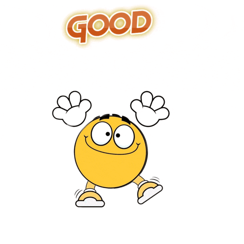 a cartoon smiley face is making a heart shape with his hands and the words good morning above it
