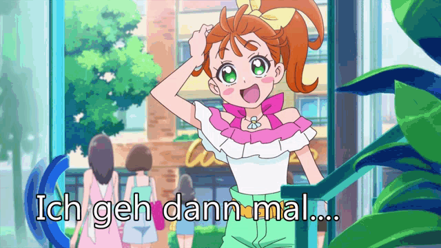 a picture of a girl with the words ich geh dann mal on the bottom right