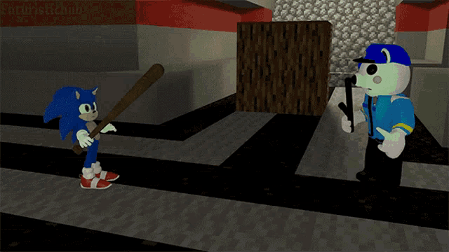 a cartoon of sonic the hedgehog standing next to a cartoon of a police officer
