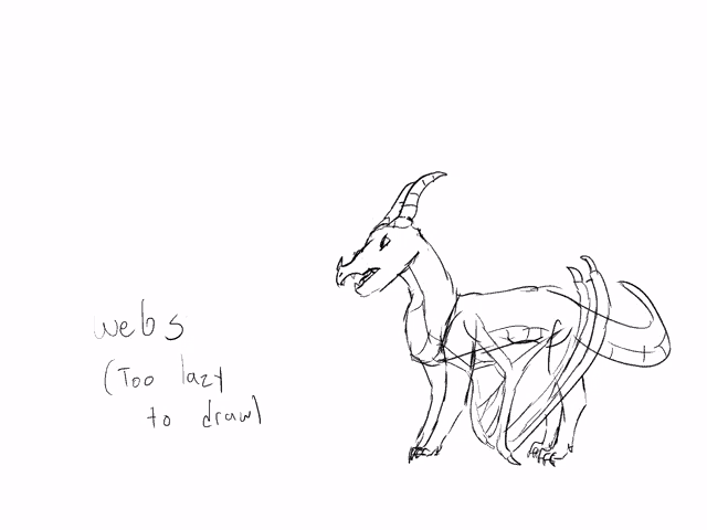 a black and white drawing of a dragon with the words webs too lazy to draw