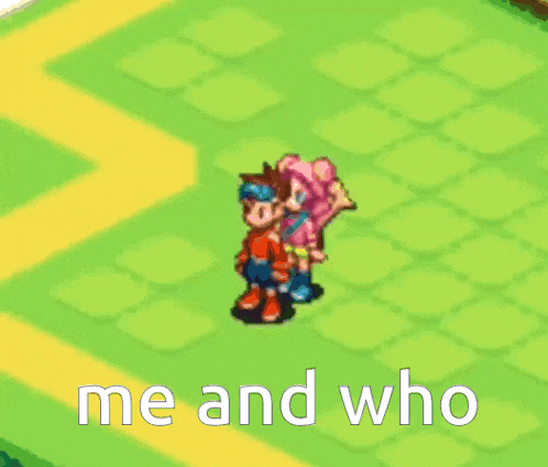 a cartoon of a boy and a girl hugging with the words me and who above them