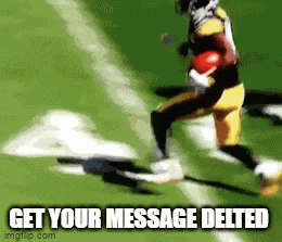 a football player is running with a ball on a field with the words get your message delted