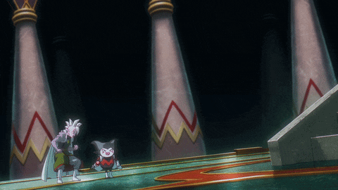 a couple of cartoon characters standing next to each other in a room