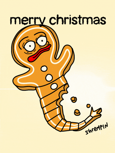 a cartoon of a gingerbread man with the words merry christmas above it