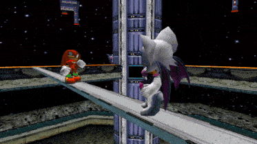 a video game scene with knuckles and rouge talking