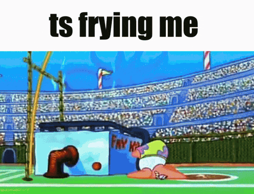 a cartoon of a football field with the words ts frying me above it