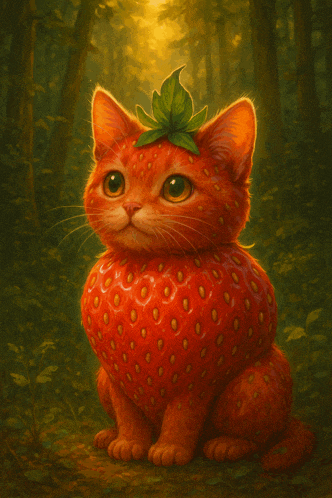 a cat with a strawberry on its head