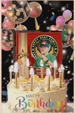 a birthday cake with a picture of a man and the words happy birthday on it