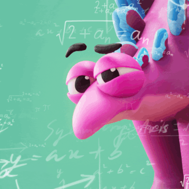 a cartoon character is surrounded by mathematical equations on a green board