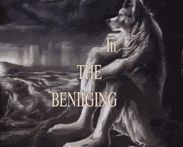 a painting of a man with the words " in the benigging "