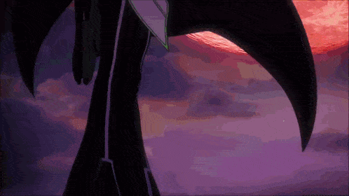 a purple and red background with a silhouette of a person standing in the foreground