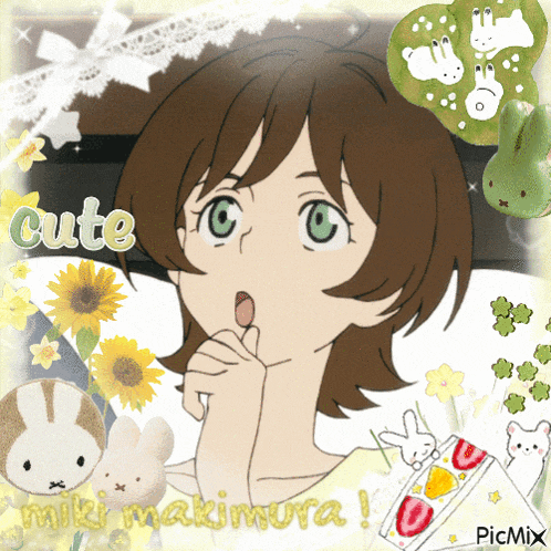 a picture of a girl with the word cute written on it