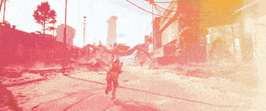 a person is running down a street with a parachute in their hand