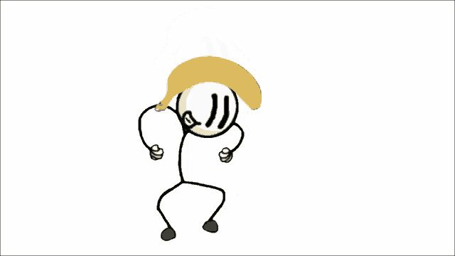 a stick figure with a banana on its head