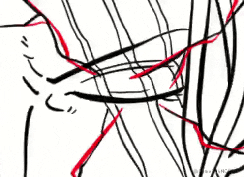 a drawing of a man 's face with a red circle in the background