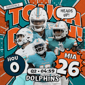 a poster for the miami dolphins shows a group of players