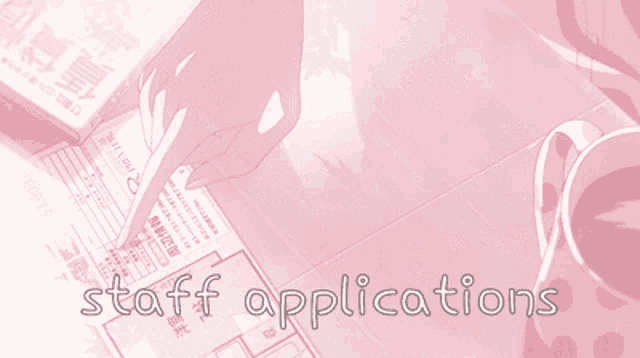 a pink background with staff applications written in white