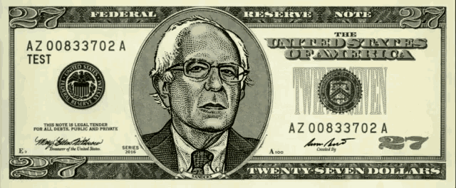 a twenty dollar bill with a picture of bernie sanders