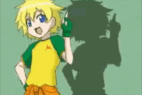 a cartoon character is standing next to a shadow of himself .