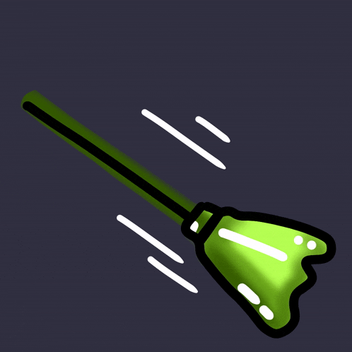 a cartoon drawing of a green broom with white lines