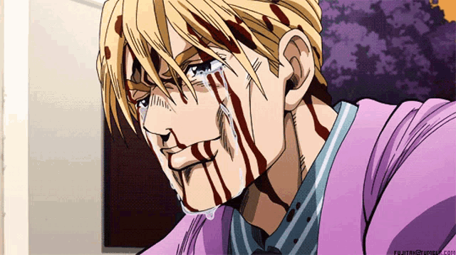 a cartoon of a man with blood on his face and the words fujin @ tumblr.com below him