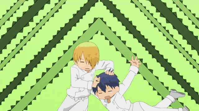 a cartoon character says ow ow ow on a green background