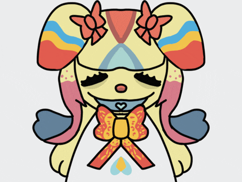 a cartoon drawing of a bunny with a bow around her neck