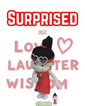 a cartoon girl is standing in front of the words surprised
