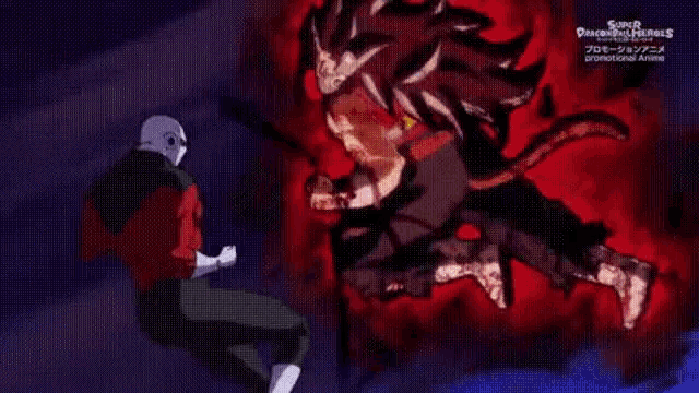 a man in a red and black outfit is fighting another man in a black and red outfit .