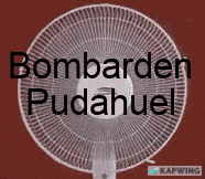 a white fan with the words bombarden pudahuel on it