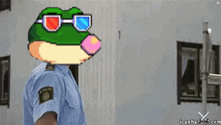 a pixel art of a police officer wearing 3d glasses