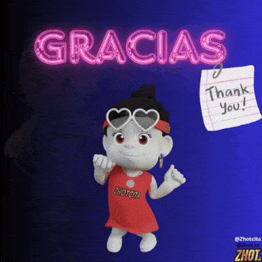 a cartoon character wearing sunglasses and a red shirt that says hotcita