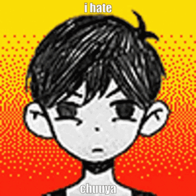 a black and white drawing of a boy with the words i hate chuuya on it