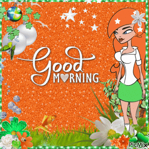 a picture of a girl with the words good morning