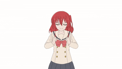 a cartoon of a girl with red hair and a bow tie giving the middle finger