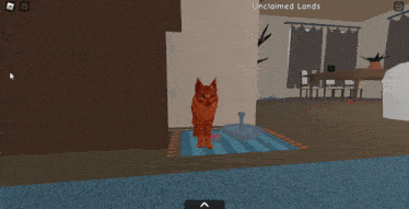a cat is standing on a rug in a room with the words unclaimed lands on the bottom