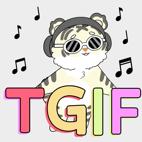 a cartoon tiger wearing sunglasses and headphones with the word tgif below it