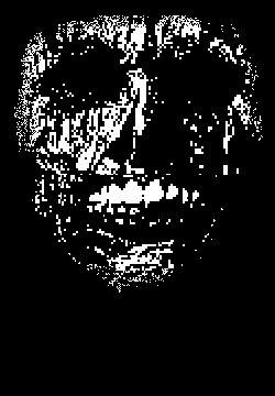 a black and white image of a man 's face with a smile